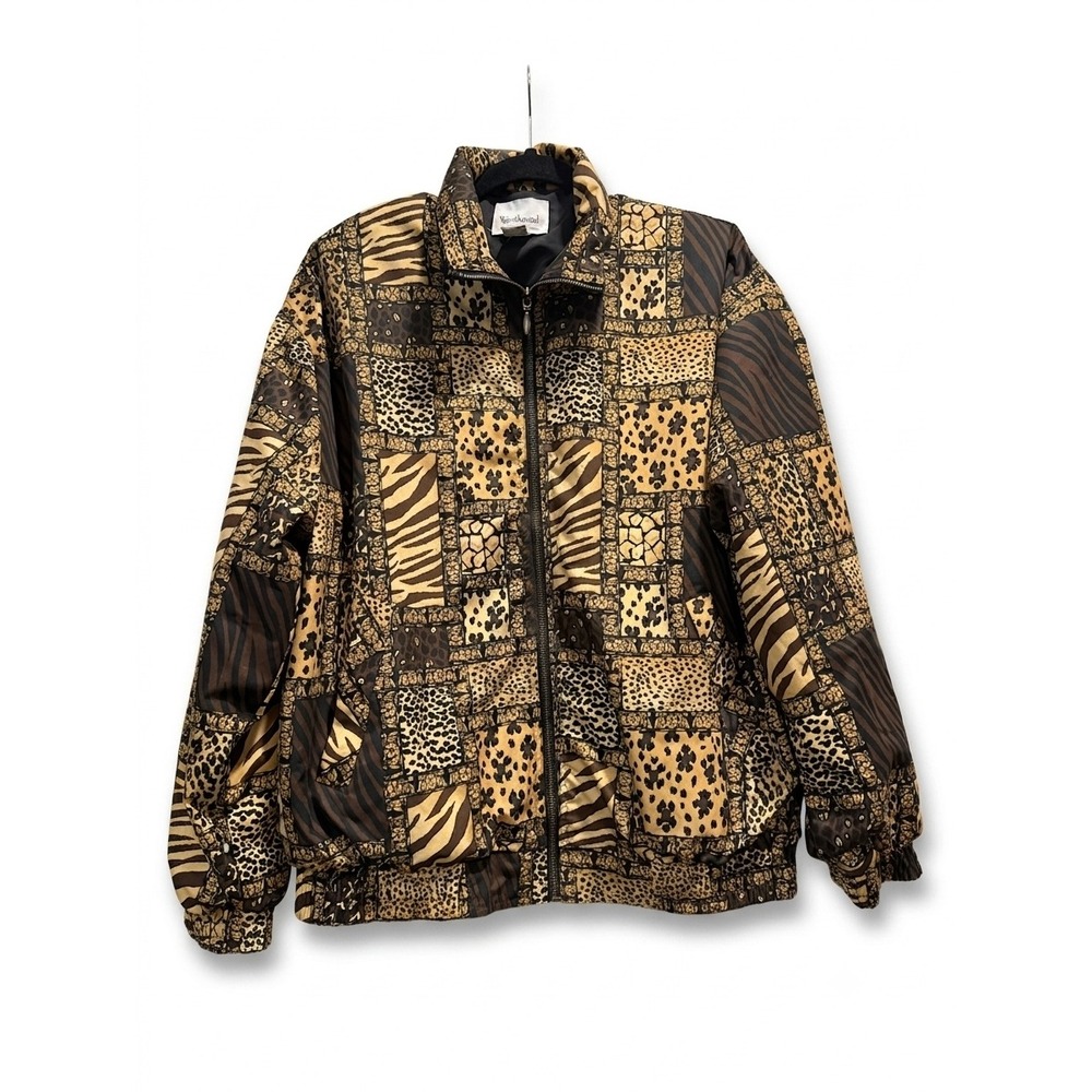 Westbound Sport Animal Print Patchwork Windbreaker Jacket BrownGold Women Medium
